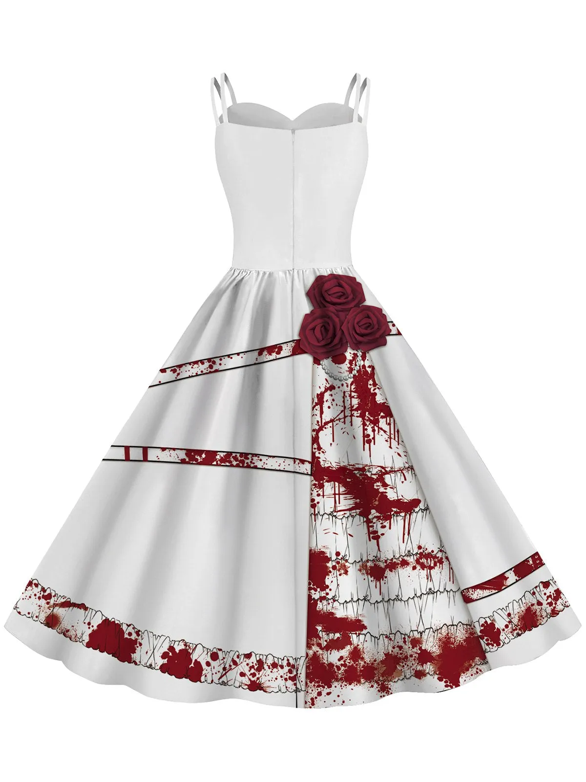 1950s Halloween Roses Blood Double Straps Dress