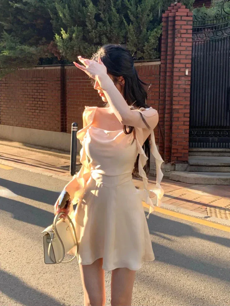 2024 Korean Spaghetti Strap Vintage Fairy Sweet Midi Dress