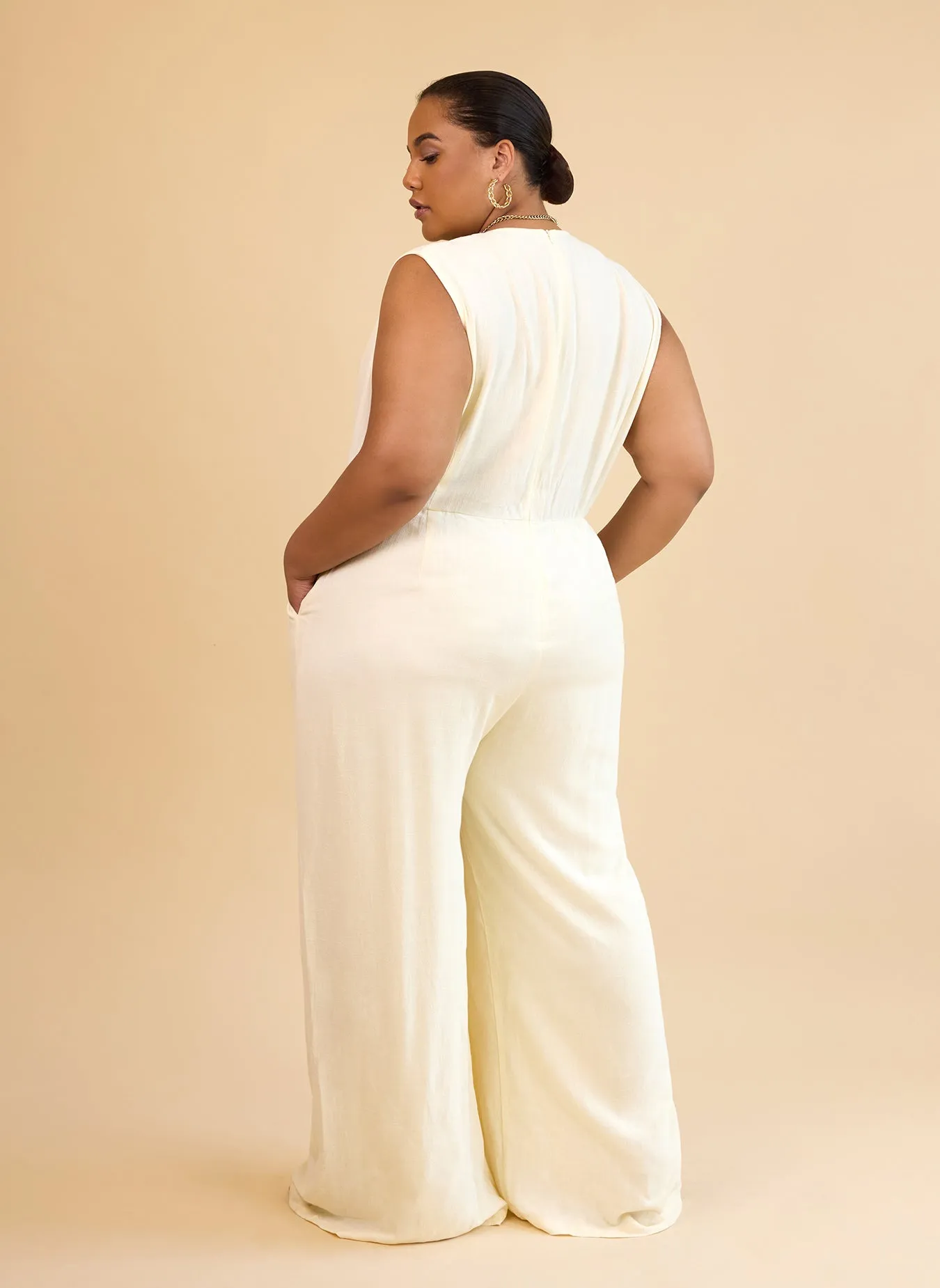 Alia Linen Wrap Overlay Wide Leg Jumpsuit - Ivory