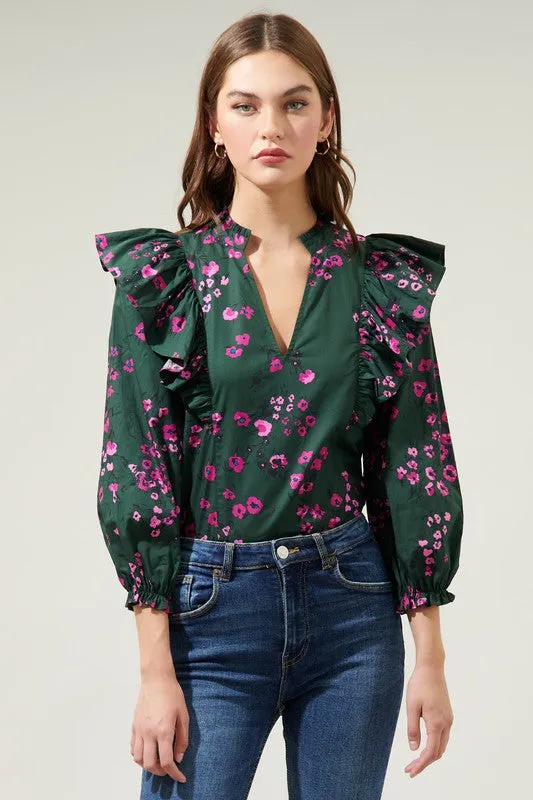 Anissa Floral Split Neck Blouse