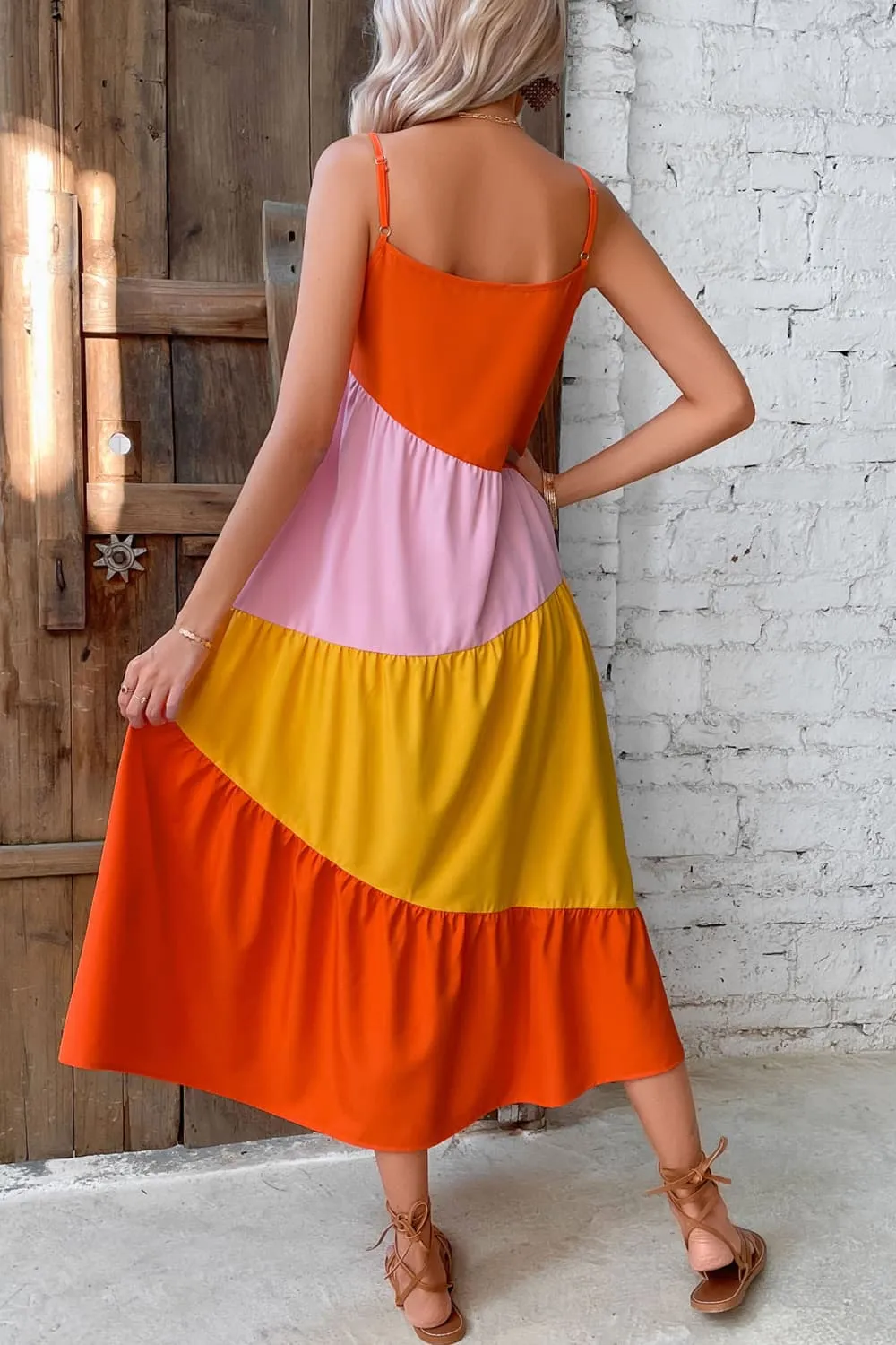 *APP EXCLUSIVE* Colorblock Spaghetti Strap Midi Dress