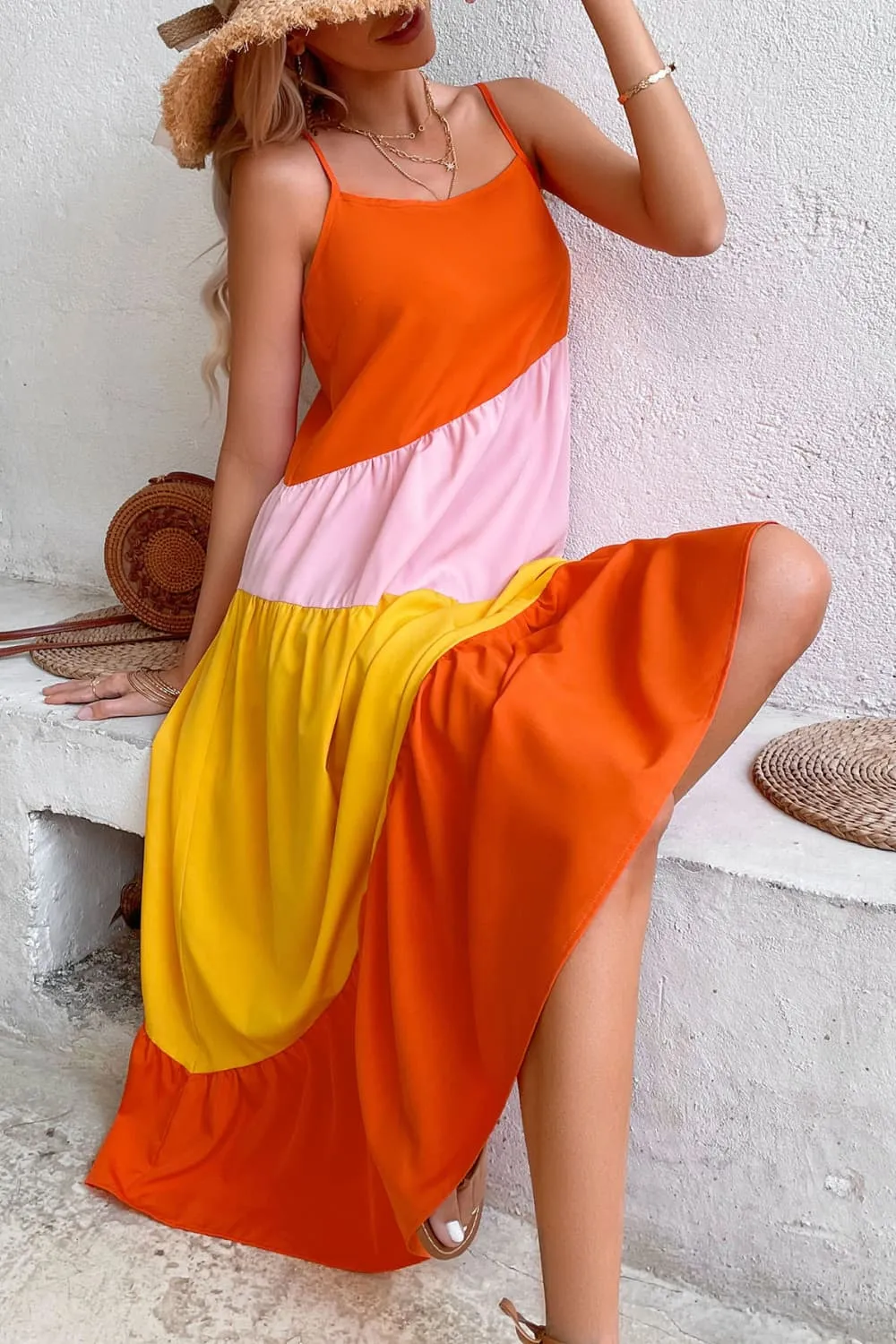 *APP EXCLUSIVE* Colorblock Spaghetti Strap Midi Dress