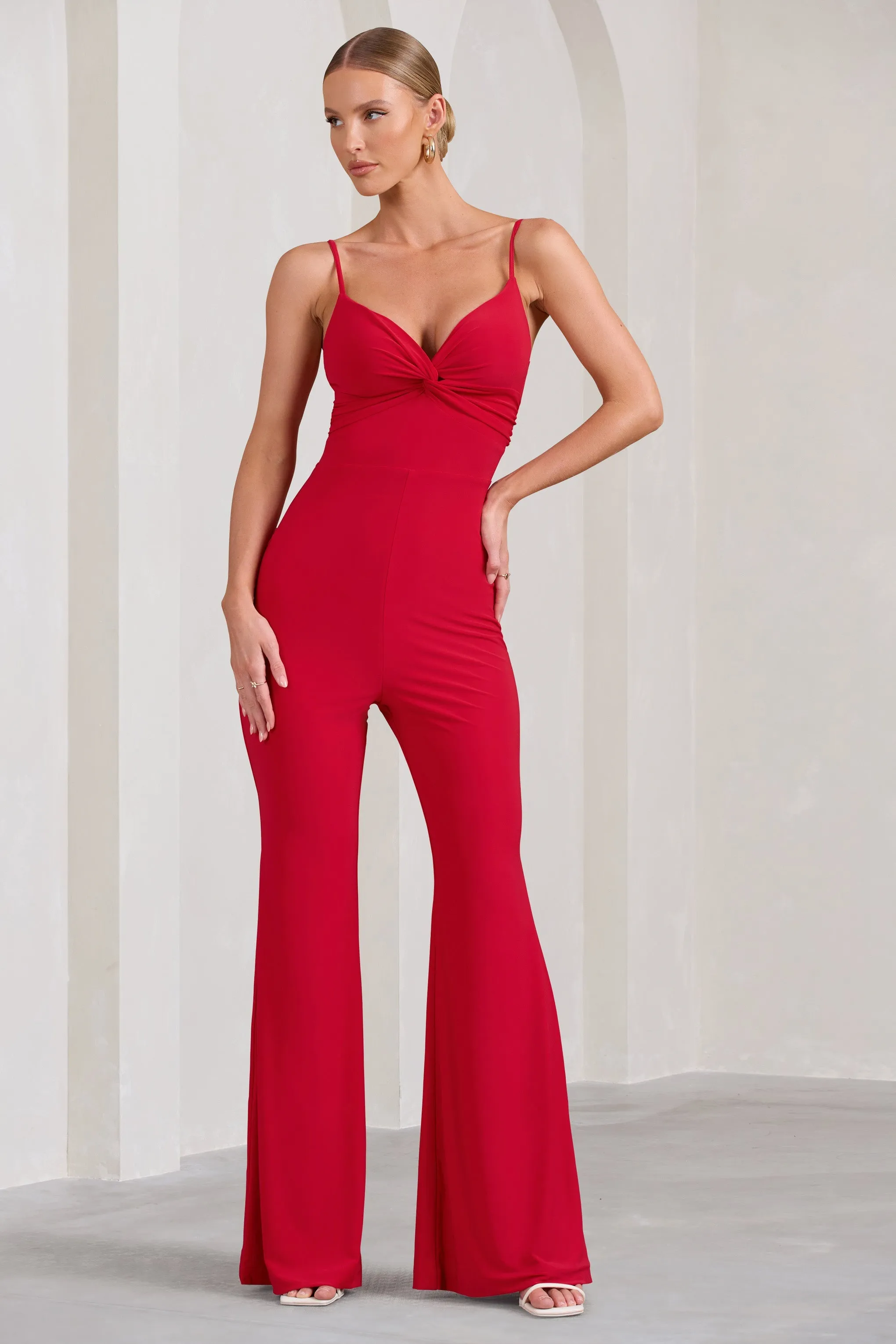 Aspiration | Red Knot Detail Ruched Jumpsuit