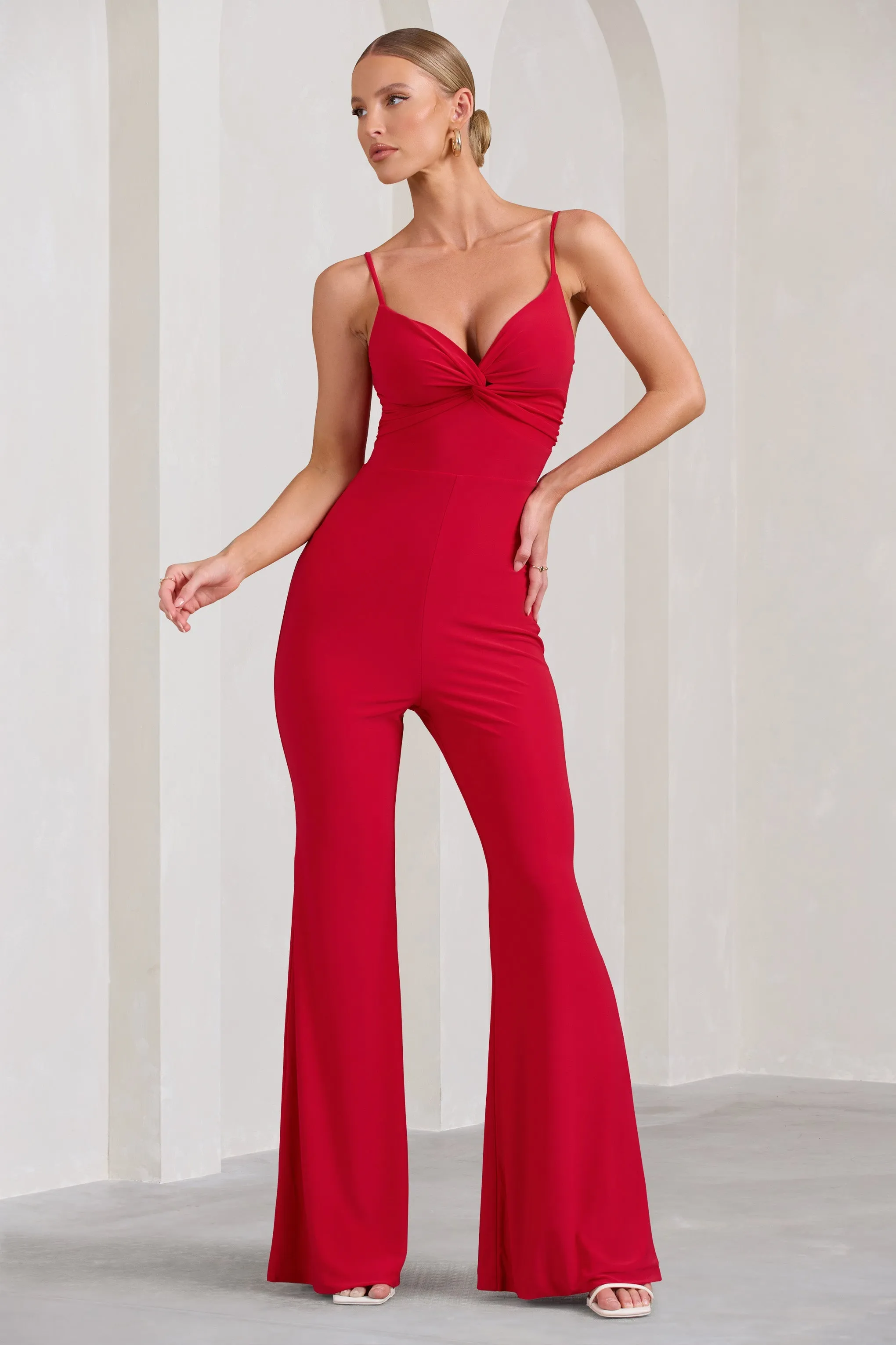 Aspiration | Red Knot Detail Ruched Jumpsuit