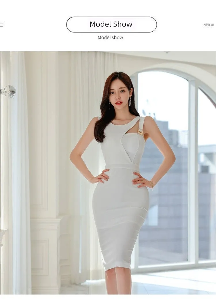 Asymmetric Sleeveless Backless Waist Trimming Slim Fit Dress