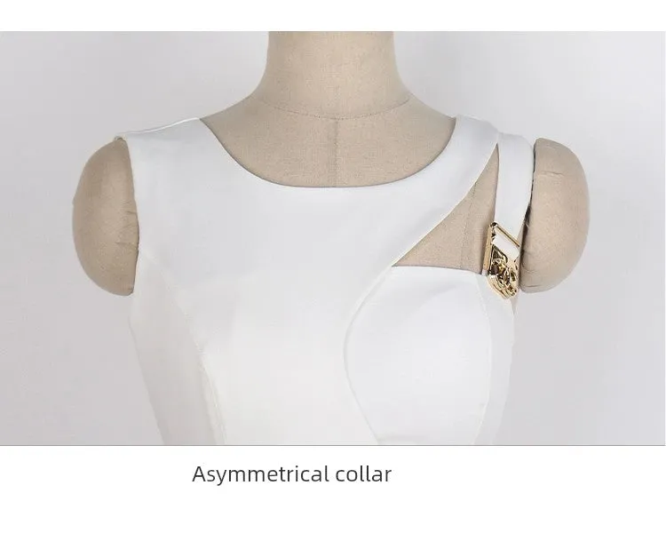 Asymmetric Sleeveless Backless Waist Trimming Slim Fit Dress