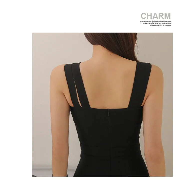 Asymmetric Sleeveless Backless Waist Trimming Slim Fit Dress