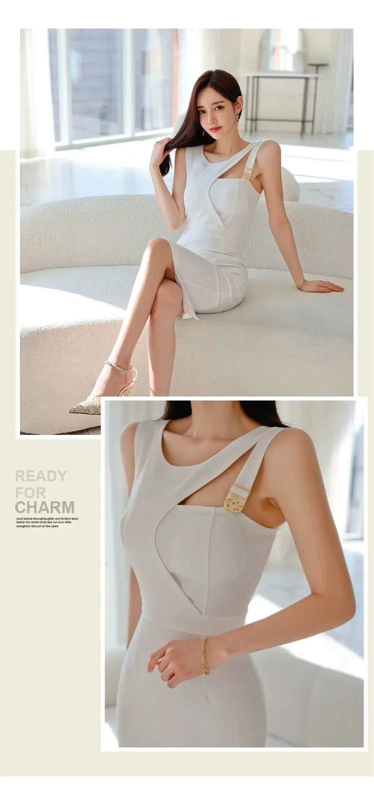 Asymmetric Sleeveless Backless Waist Trimming Slim Fit Dress