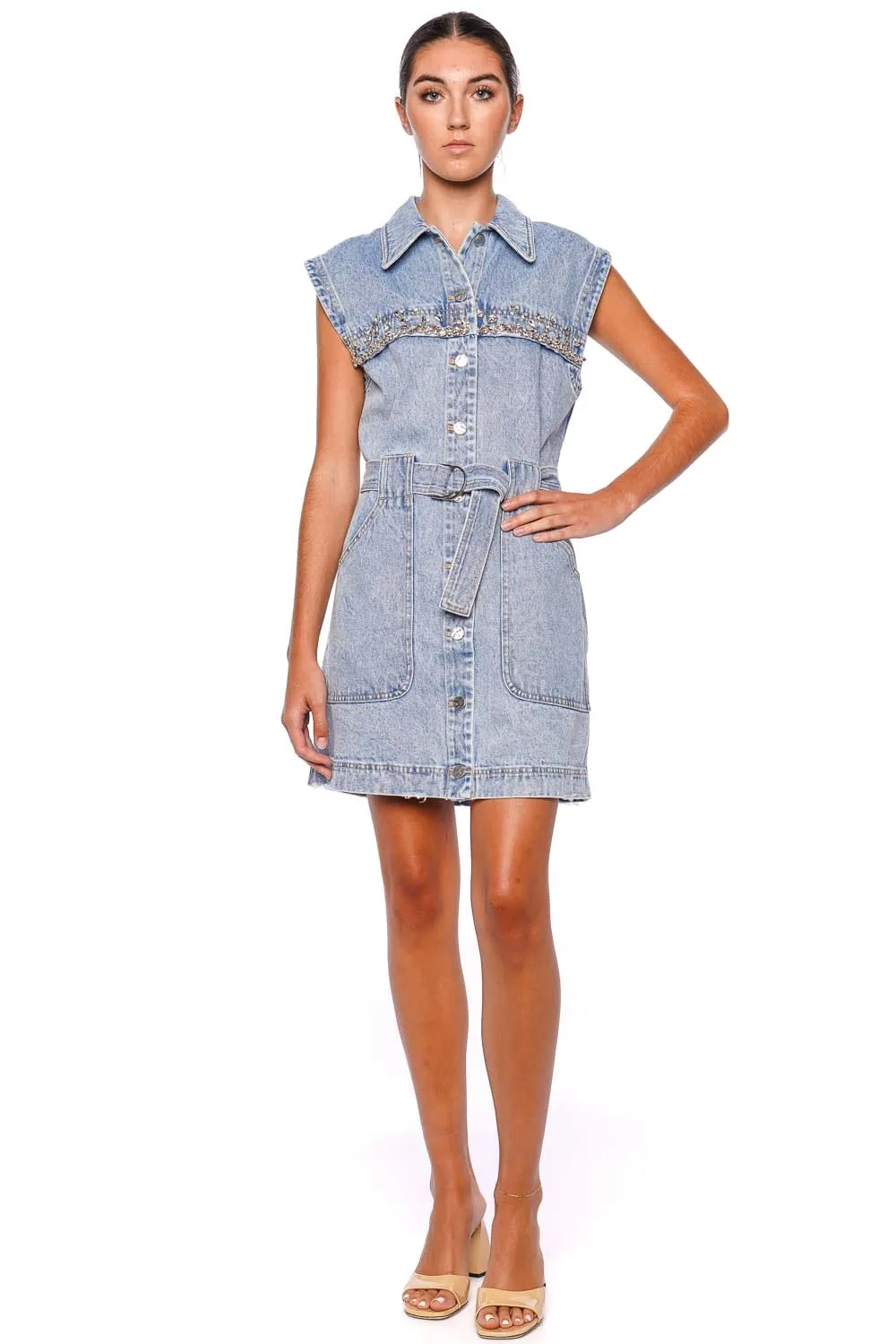 Atrina Embellished Denim Mini Dress