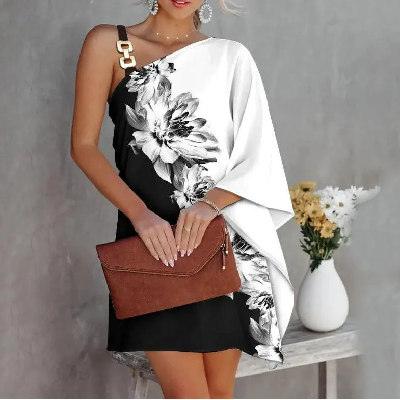 Bat Sleeve Off Shoulder Print Sexy Dress