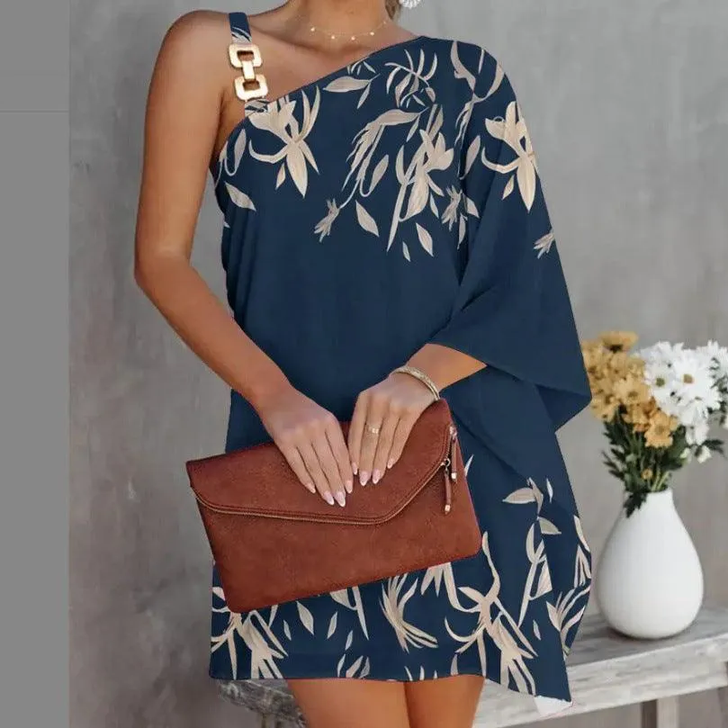 Bat Sleeve Off Shoulder Print Sexy Dress