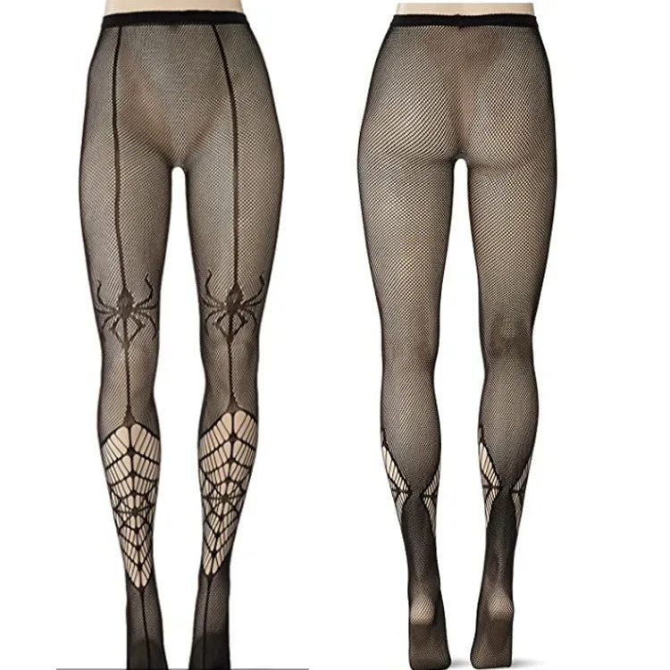 BerriesJam - 2024 Spider Big Skull Pattern Fishnet Tights