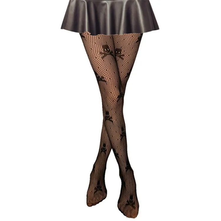 BerriesJam - 2024 Spider Big Skull Pattern Fishnet Tights