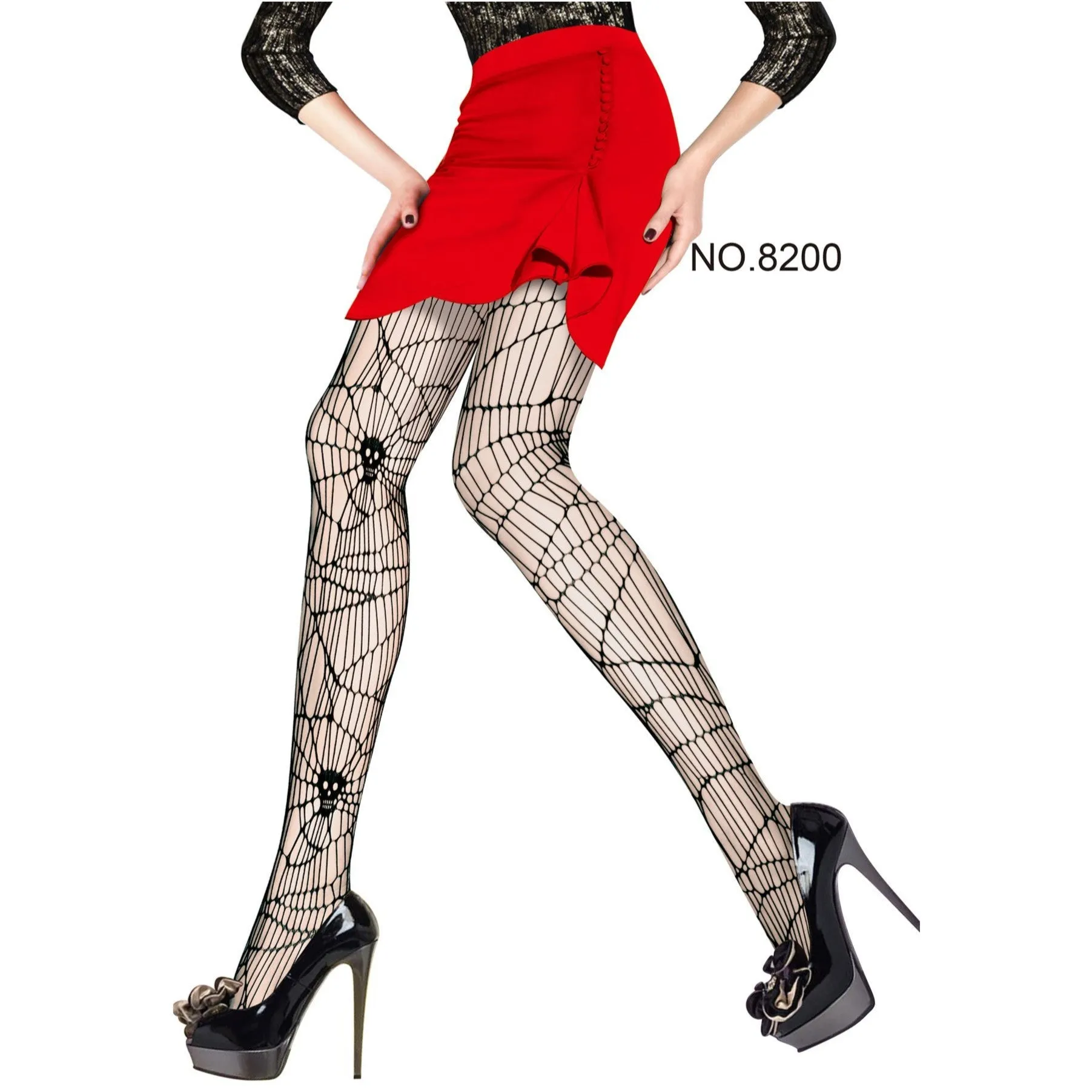 BerriesJam - 2024 Spider Big Skull Pattern Fishnet Tights