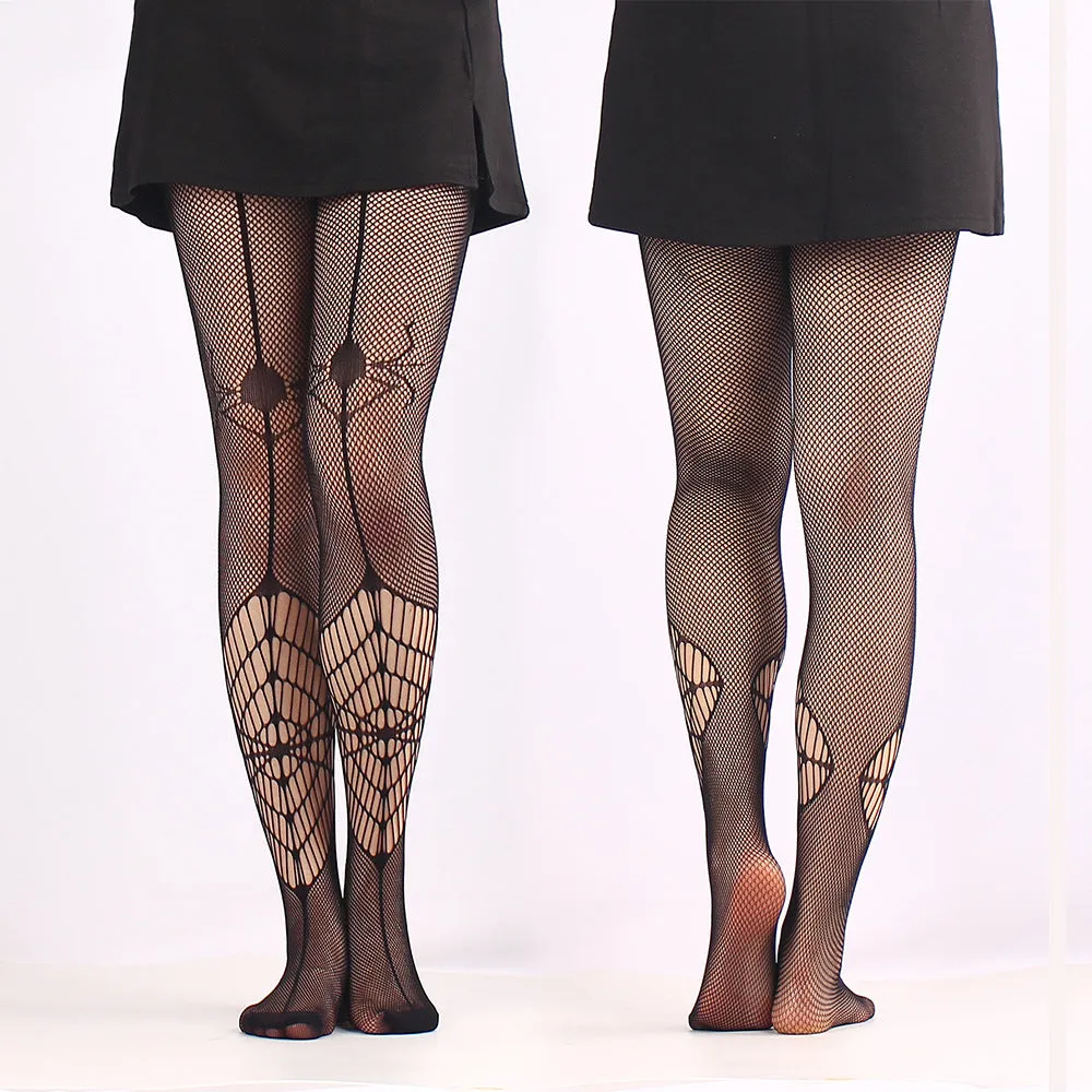 BerriesJam - 2024 Spider Big Skull Pattern Fishnet Tights