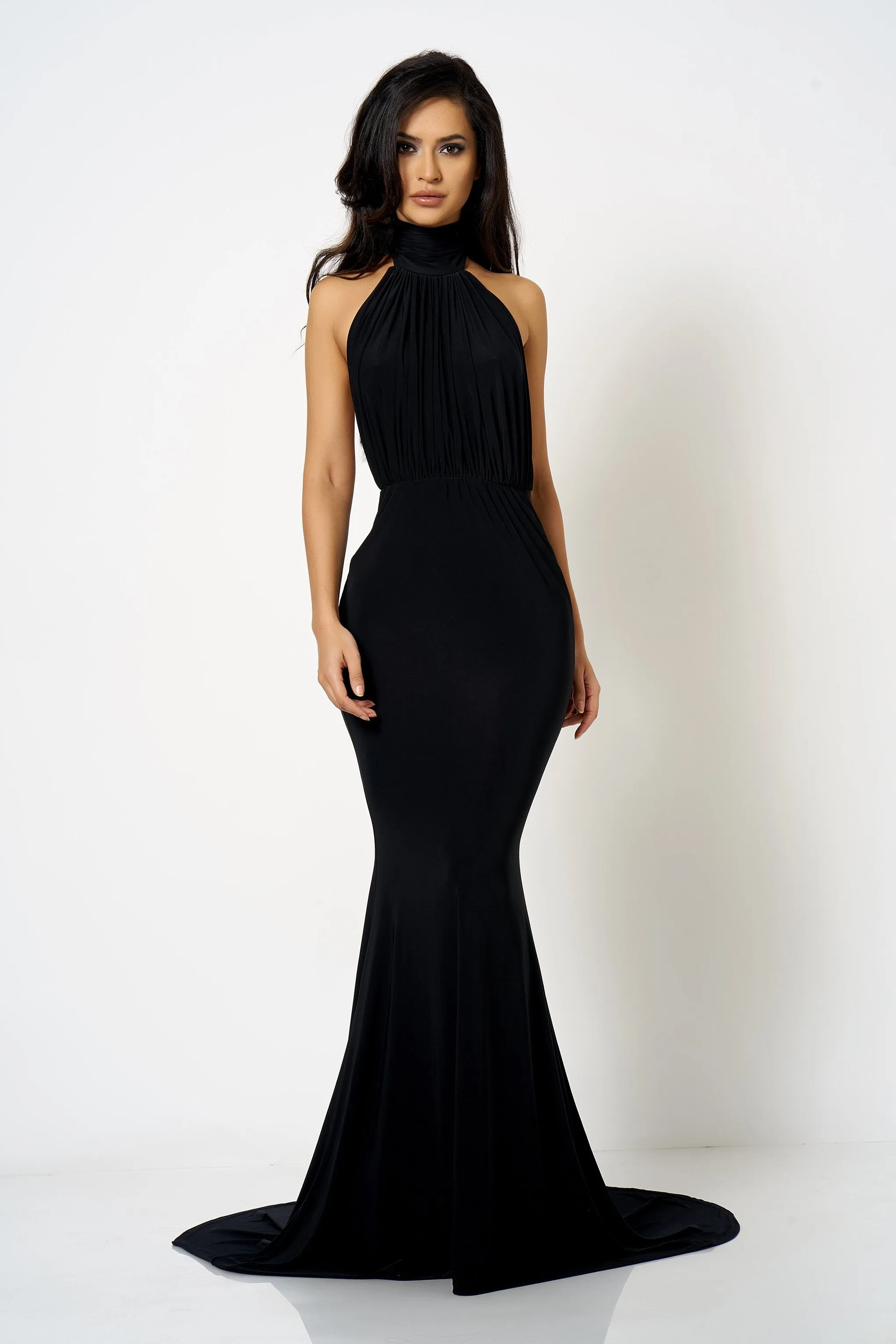 Black Backless Halter High Neck Fishtail Maxi Dress