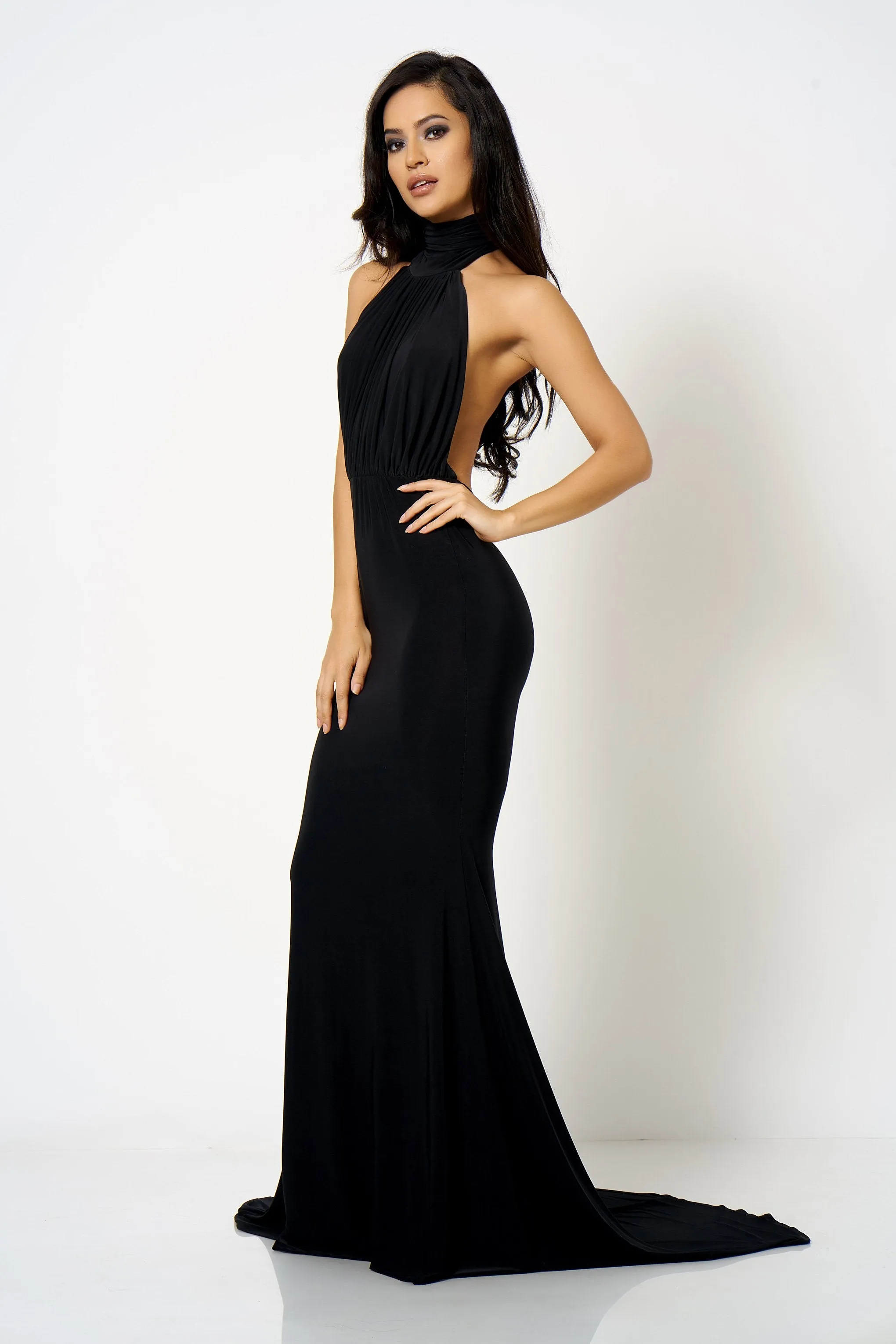 Black Backless Halter High Neck Fishtail Maxi Dress