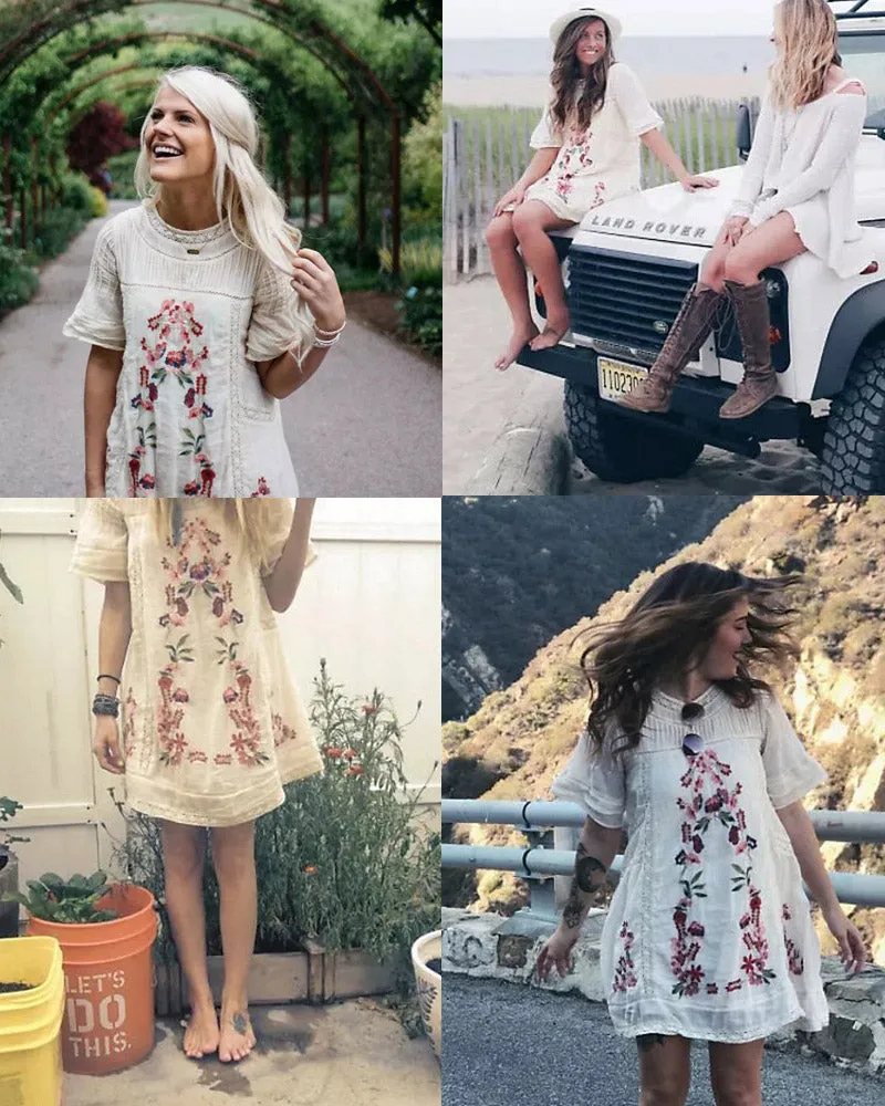 Bohemian Vibes Mini Dress - White