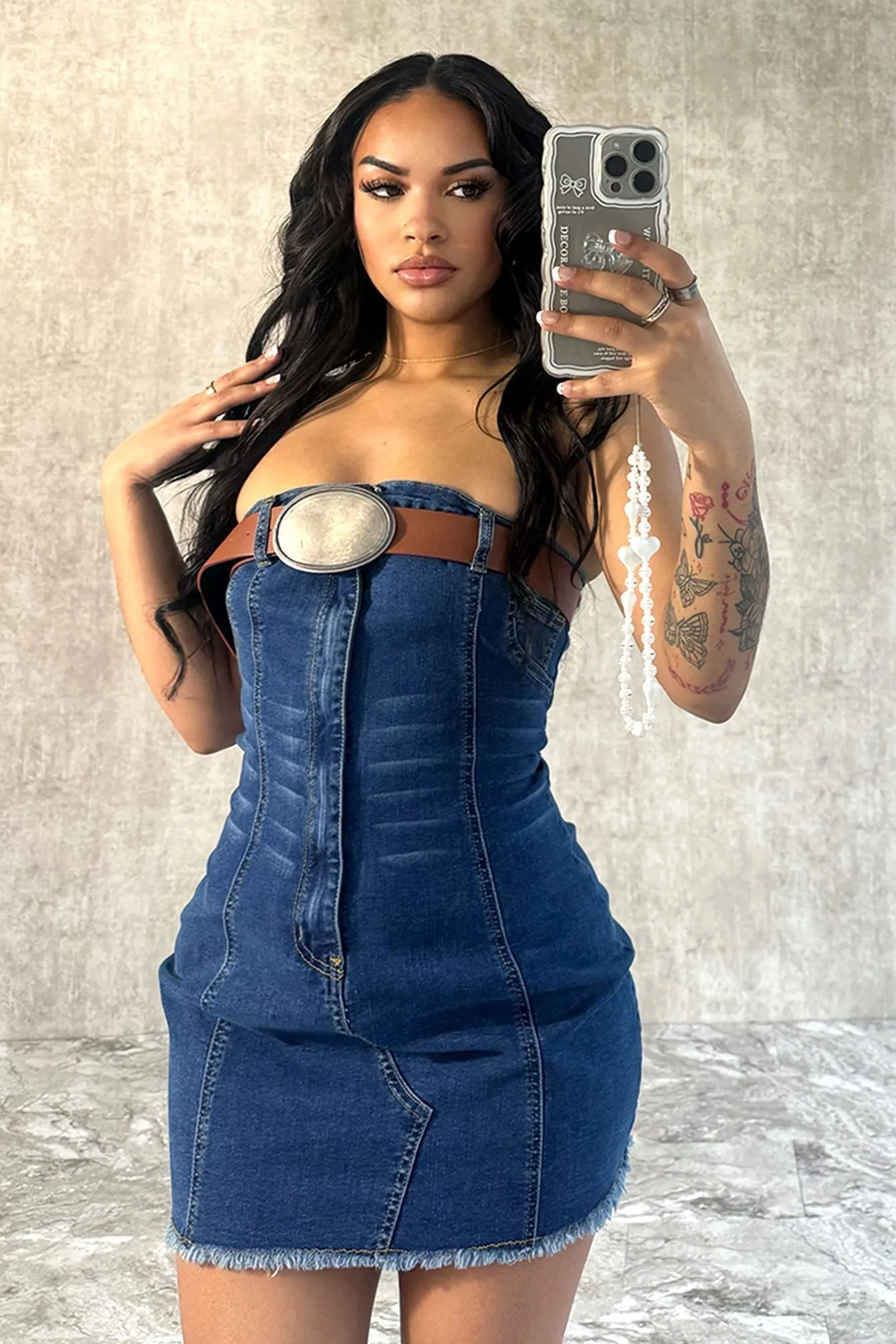 Bottoms Up Belted Denim Tube Dress