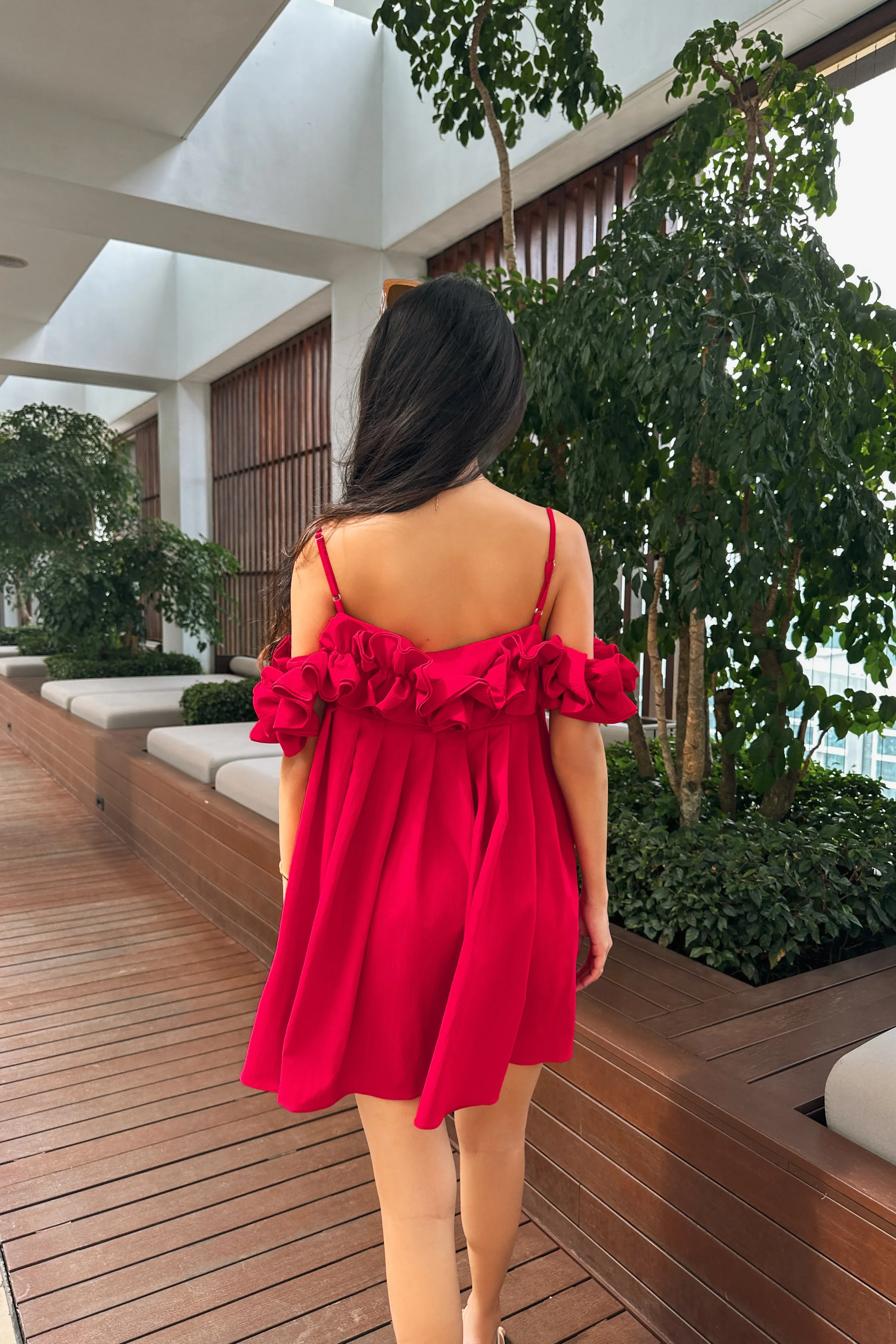 Brienne Roses Shift Dress in Red