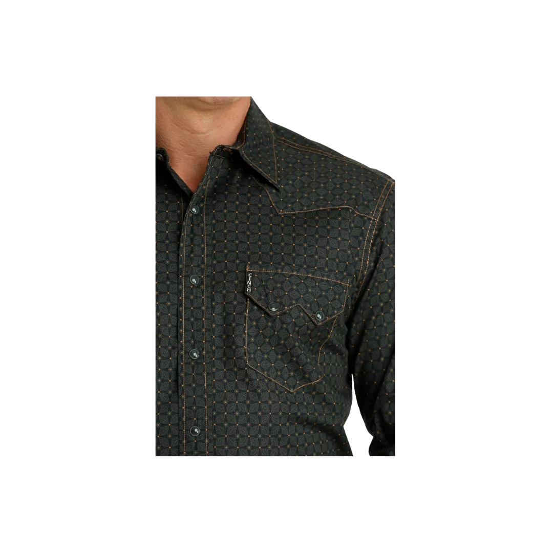 Cinch Men's Modern Print Button Down Black Shirt