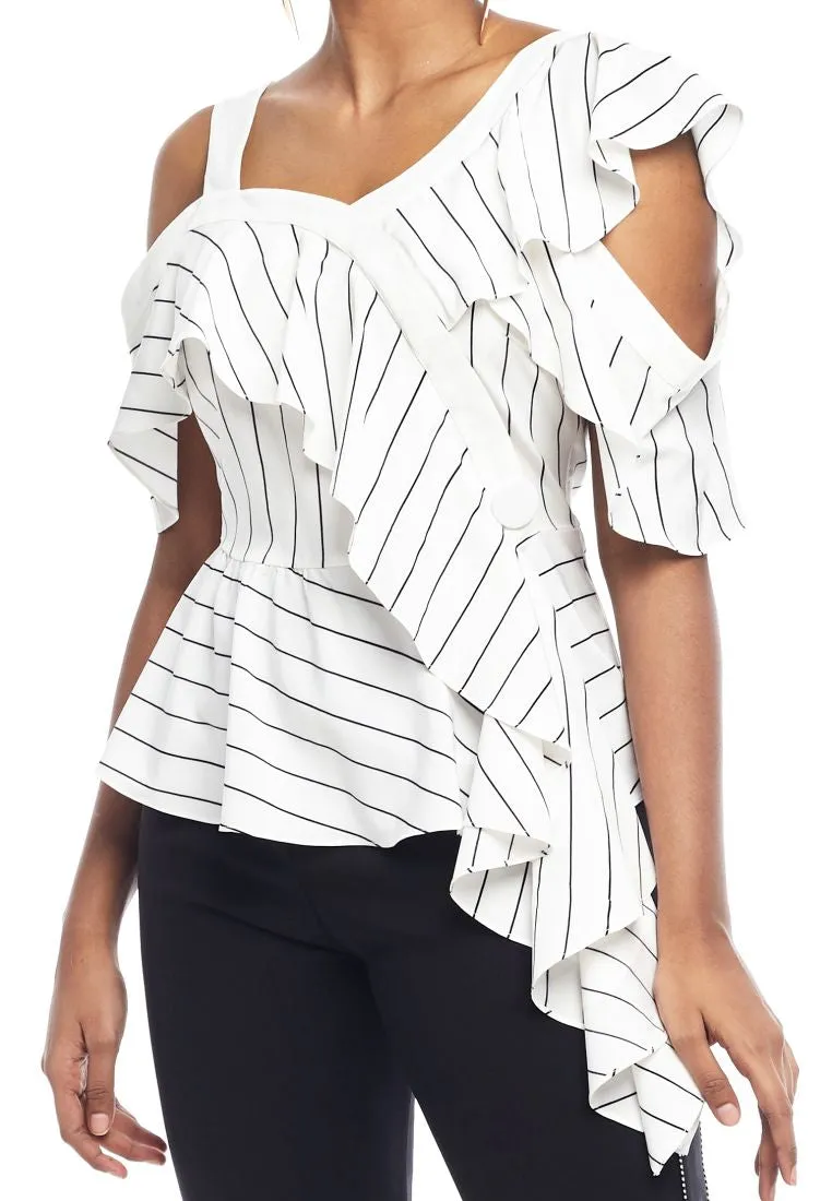 Cold Shoulder Asymmetrical Ruffle Top