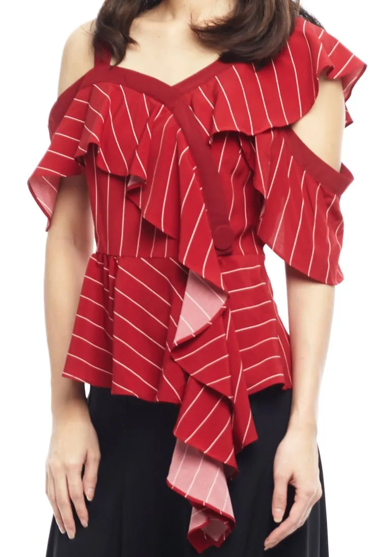 Cold Shoulder Asymmetrical Ruffle Top