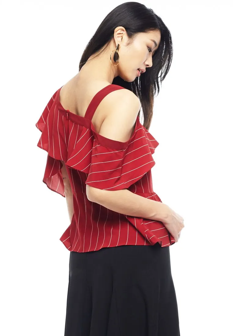 Cold Shoulder Asymmetrical Ruffle Top