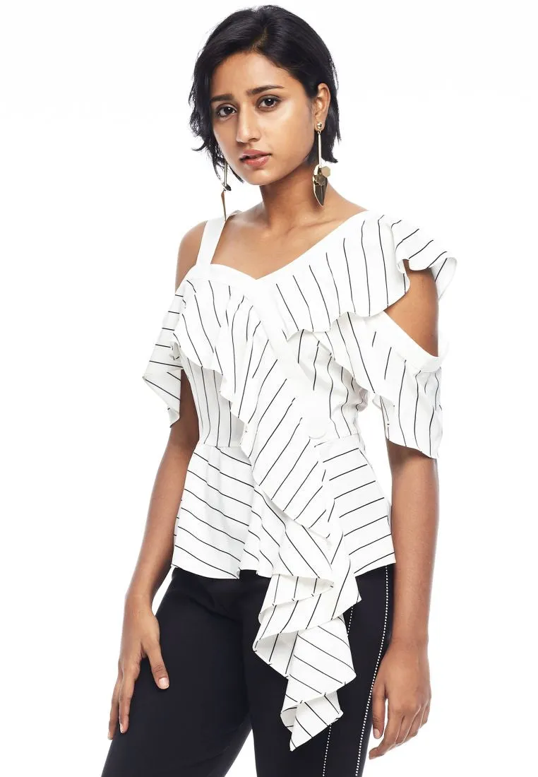 Cold Shoulder Asymmetrical Ruffle Top