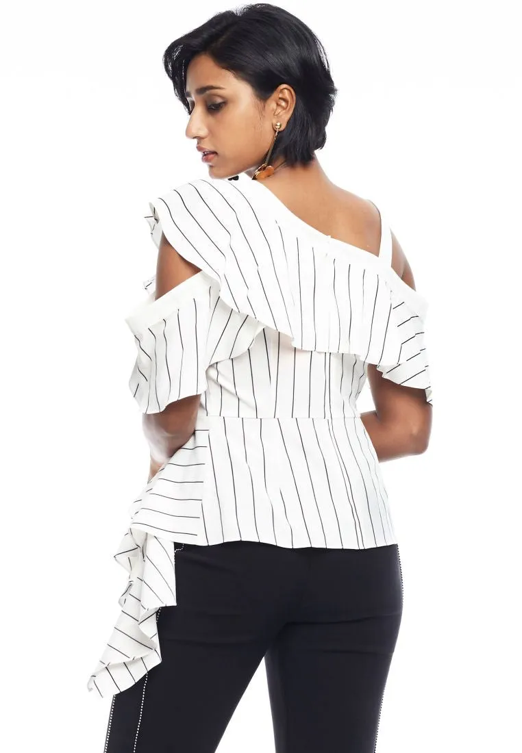 Cold Shoulder Asymmetrical Ruffle Top