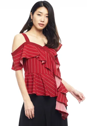 Cold Shoulder Asymmetrical Ruffle Top