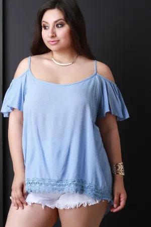 Cold Shoulder Crochet Hem Top