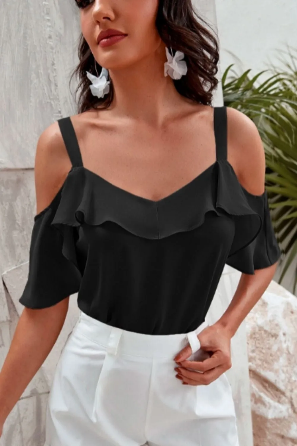 Cold Shoulder Ruffle Blouse