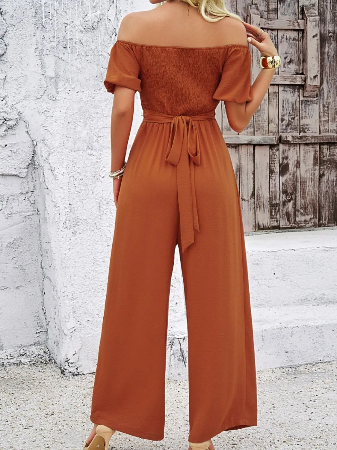 Cutout Off Shoulder Wide Leg Jumpsuit