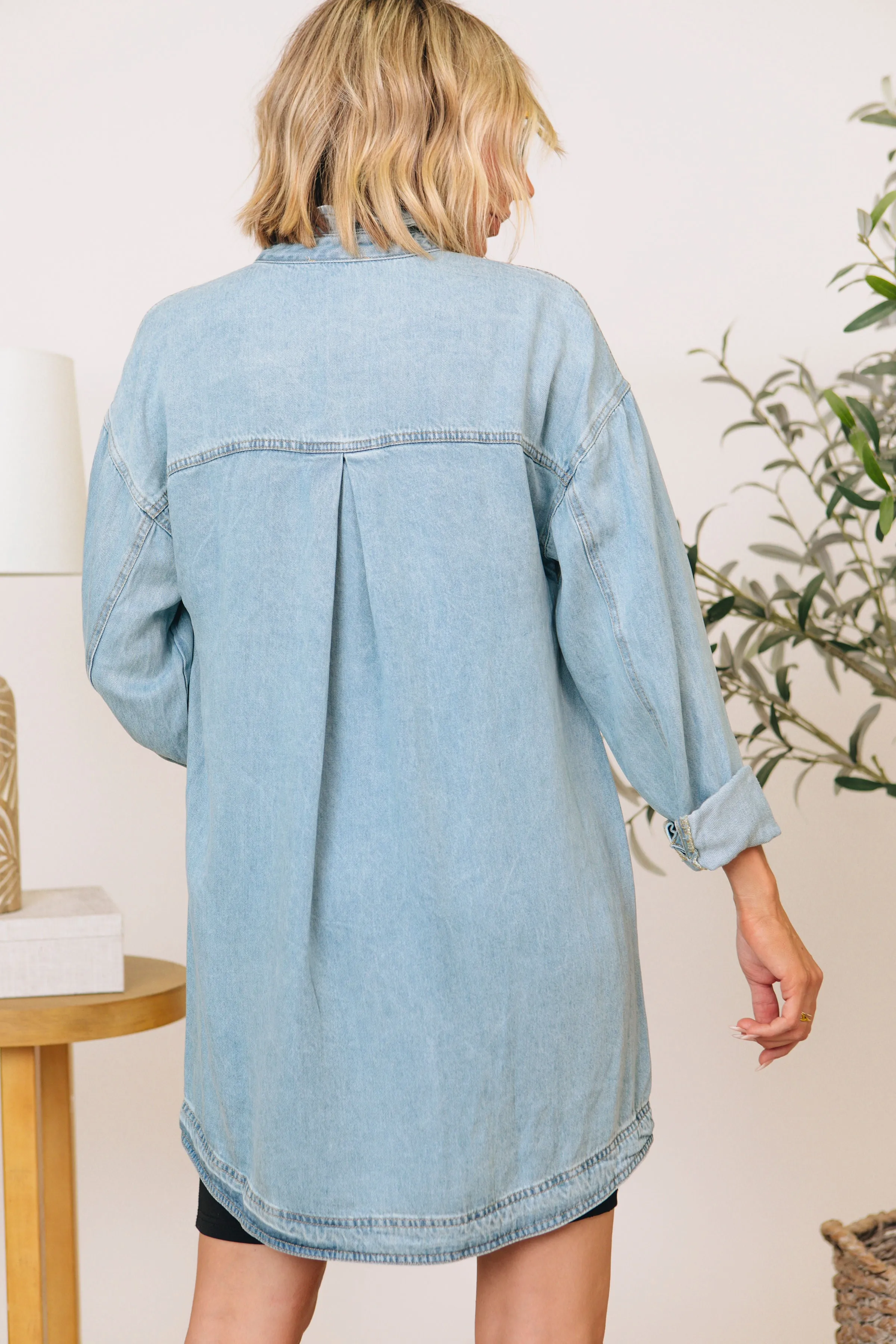 Denim Mini Shirt Dress (S-L)