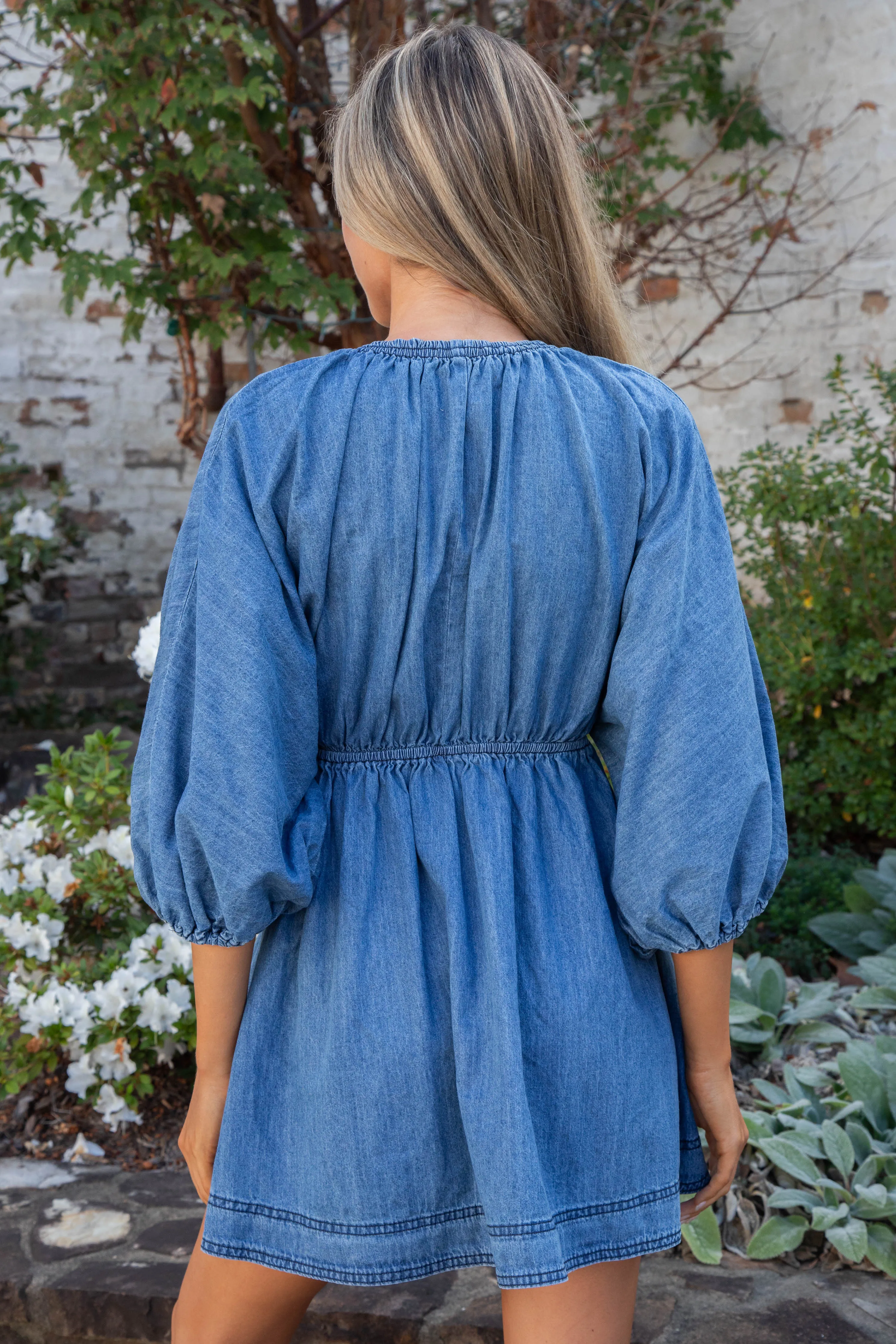 Emry Puff Sleeve Denim Dress, Medium Denim