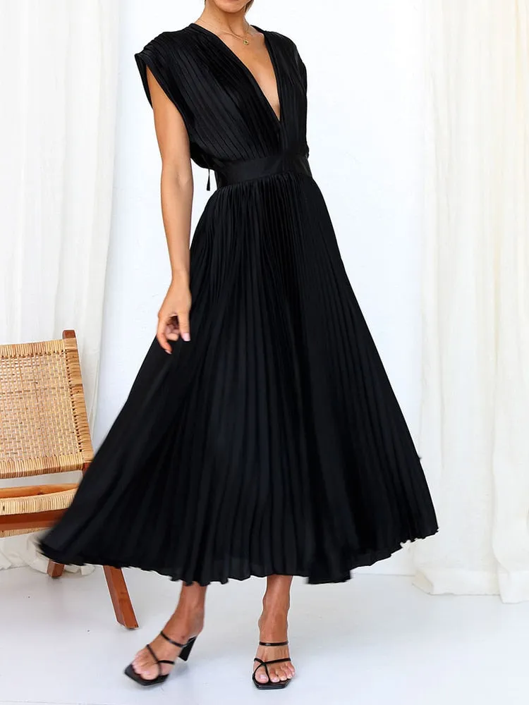 Female Loose Zipper Trendy Pleated Party Dress