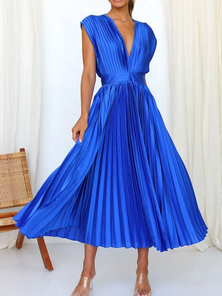 Female Loose Zipper Trendy Pleated Party Dress