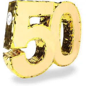 Gold Foil Pinata for 50th Birthday Party (16.5 x 13 In)