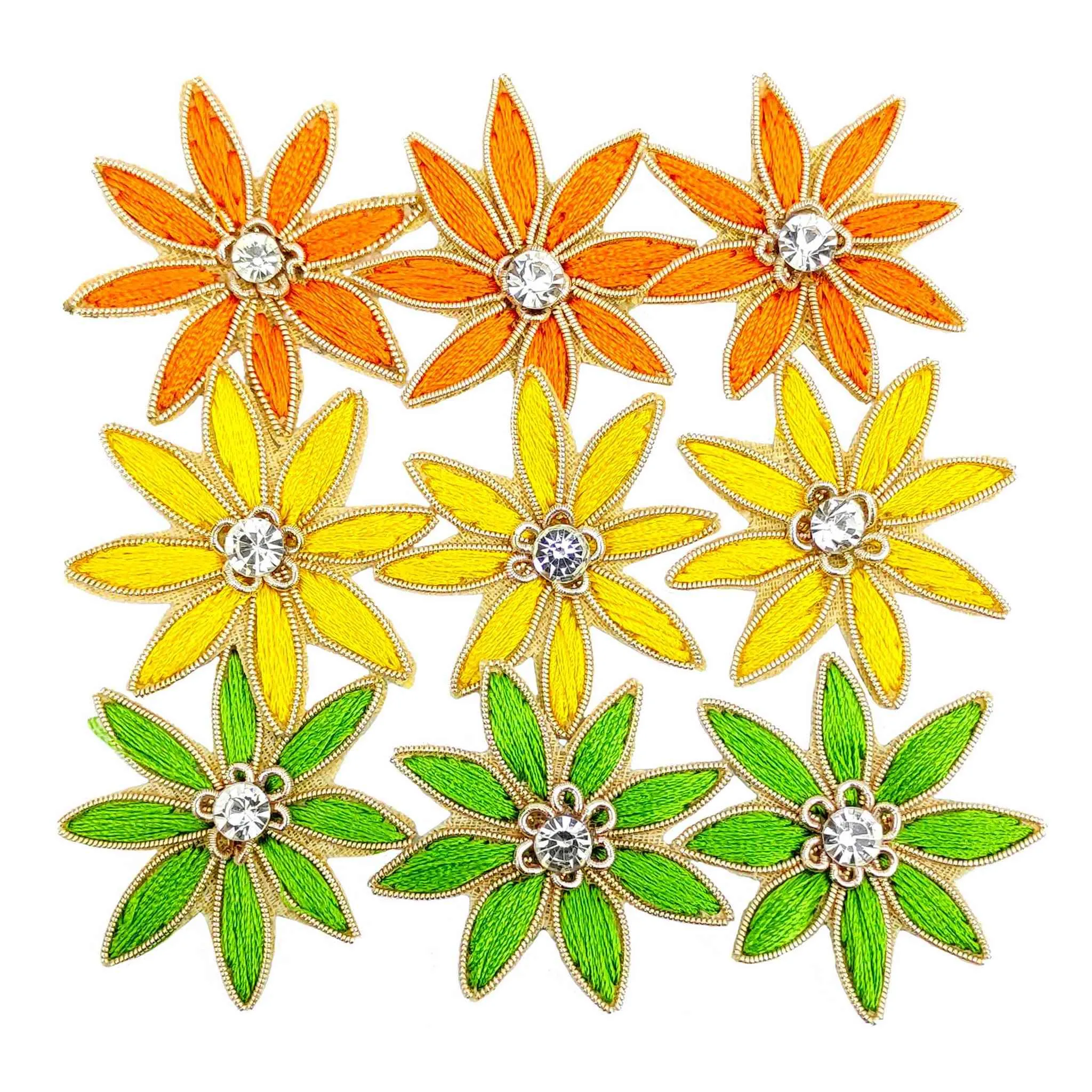 Handmade Threaded Star Applique with Rhinestones Buti for Textile or Decoration - 11215