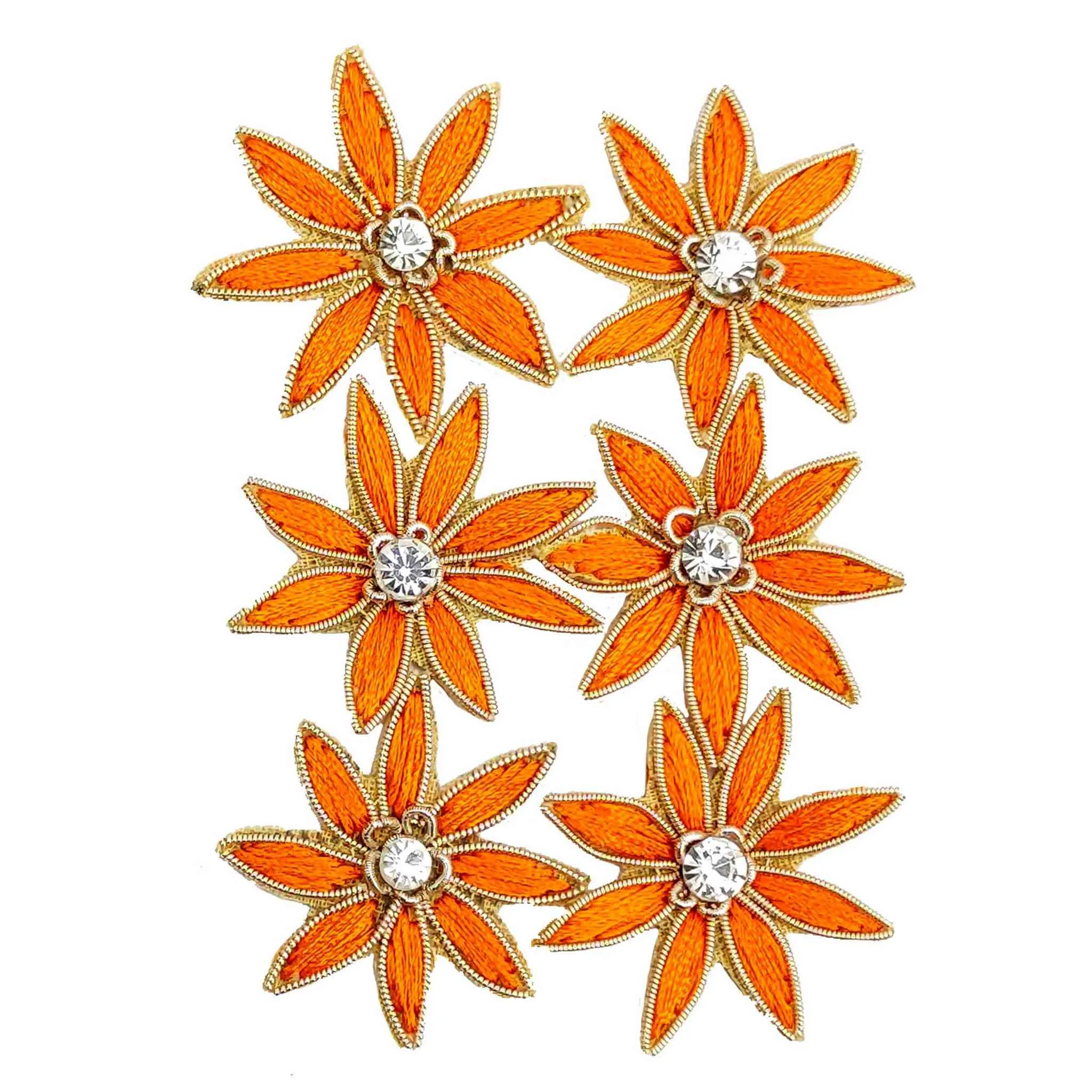 Handmade Threaded Star Applique with Rhinestones Buti for Textile or Decoration - 11215