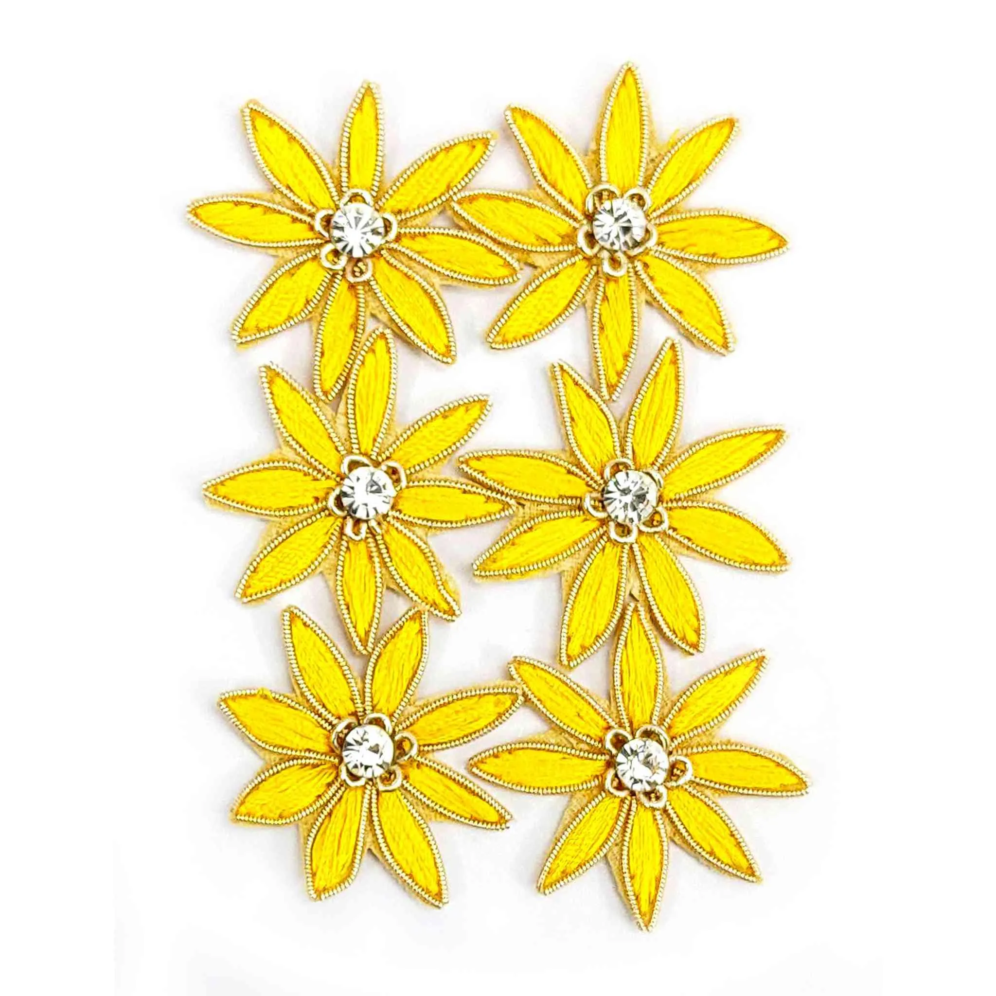 Handmade Threaded Star Applique with Rhinestones Buti for Textile or Decoration - 11215