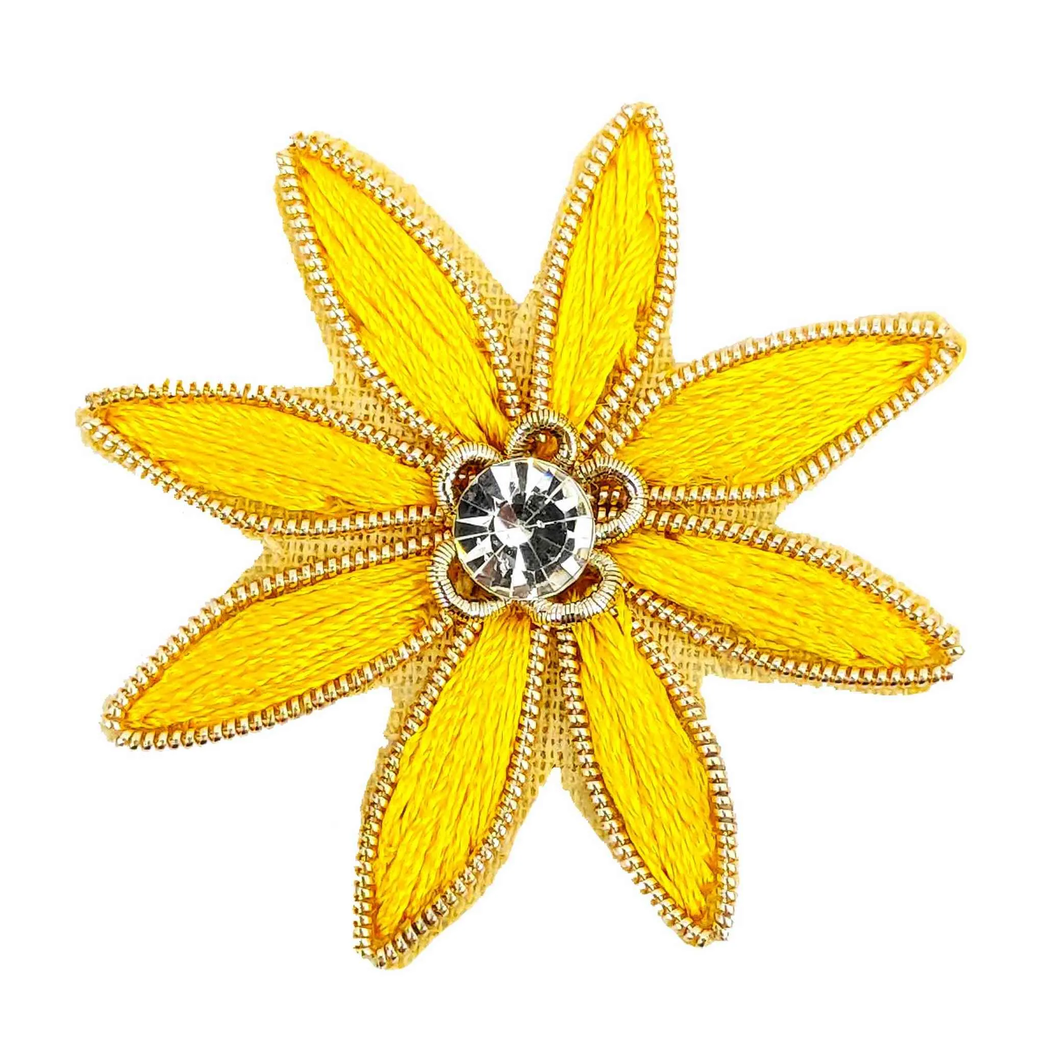 Handmade Threaded Star Applique with Rhinestones Buti for Textile or Decoration - 11215