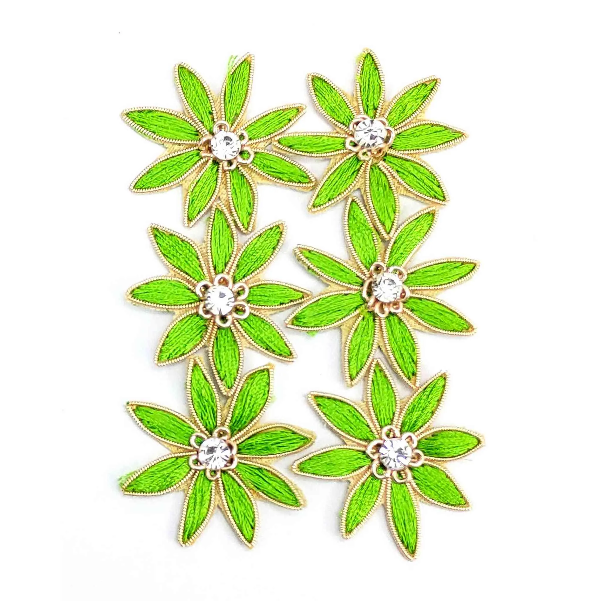 Handmade Threaded Star Applique with Rhinestones Buti for Textile or Decoration - 11215