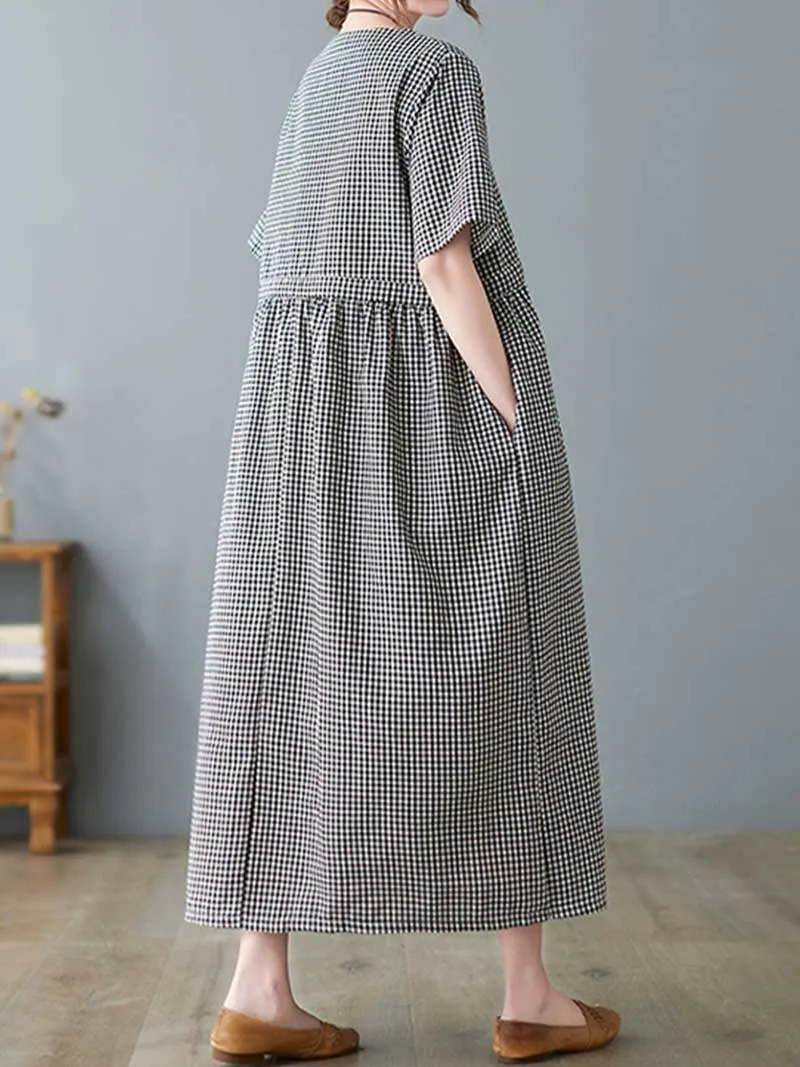 Hey Woman Small Plaid Cotton Smock Dress