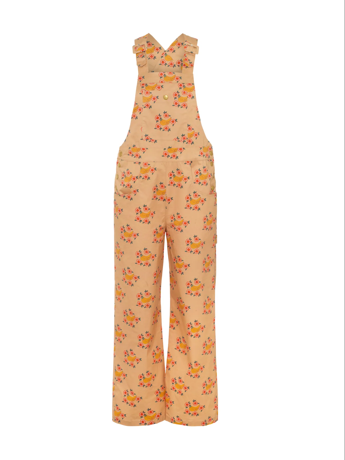 Jess Caramel Banana Print Cotton Dungarees