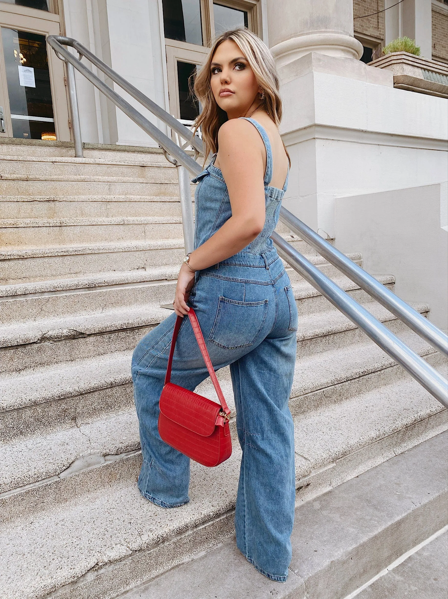 Light Wash Sleeveless Denim Jumpsuit