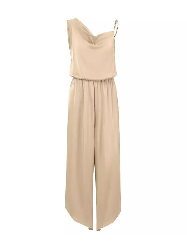 Loose Sleeveless Asymmetric Chains Elasticity Asymmetric Collar Jumpsuits