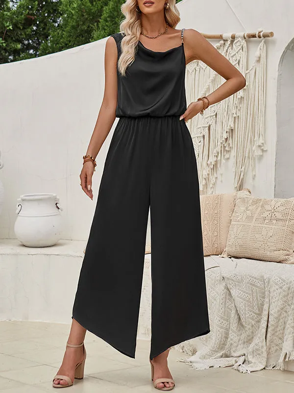 Loose Sleeveless Asymmetric Chains Elasticity Asymmetric Collar Jumpsuits