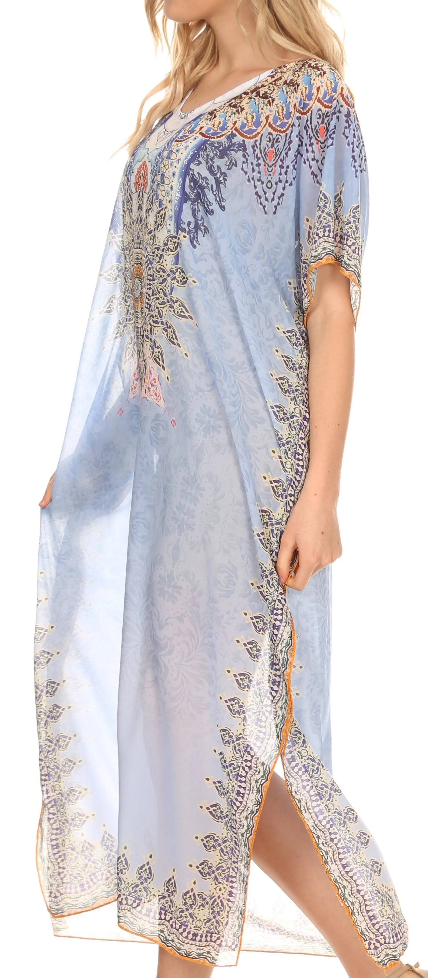 MKY Astryd Women's Flowy Maxi Long Caftan Dress Cover Up with Rhinestone